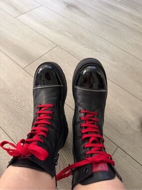Marco Moreo Italian Designer Black and Red Ankle Boots with Bold Laces, size 37